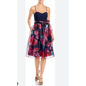 Eliza J. NWT Fit & Flare Bodice Built In Bra Dress Navy Floral Women's Size 0